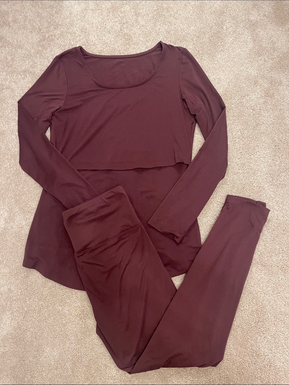 Women's Two-Piece Nursing Long Sleeve Top & Legging Set - Deep Plum
